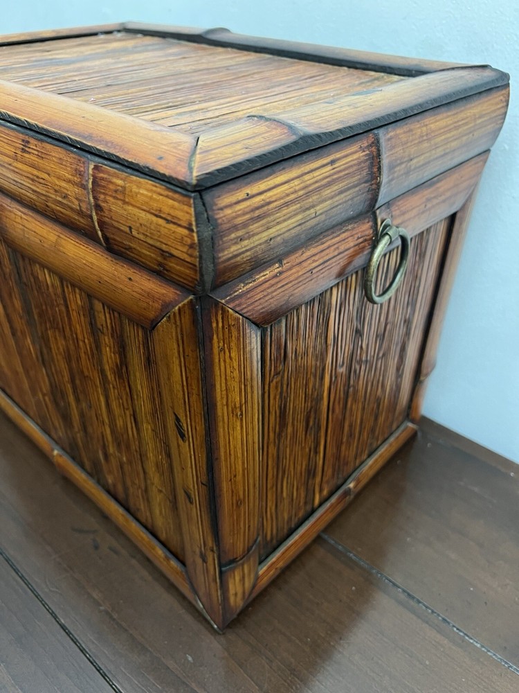 Vintage Bamboo Trunk with Brass Lock - 15”x12”x10”
