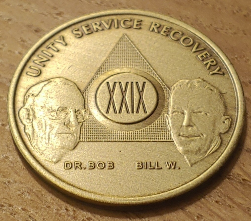 29 Year Alcoholics Anonymous AA Founders Bronze Medallion Coin Sobriety Chip.