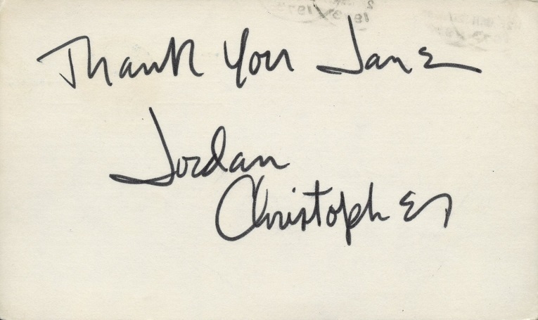 ***Film - TV - Stage*** JORDAN CHRISTOPHER Autograph - 1973