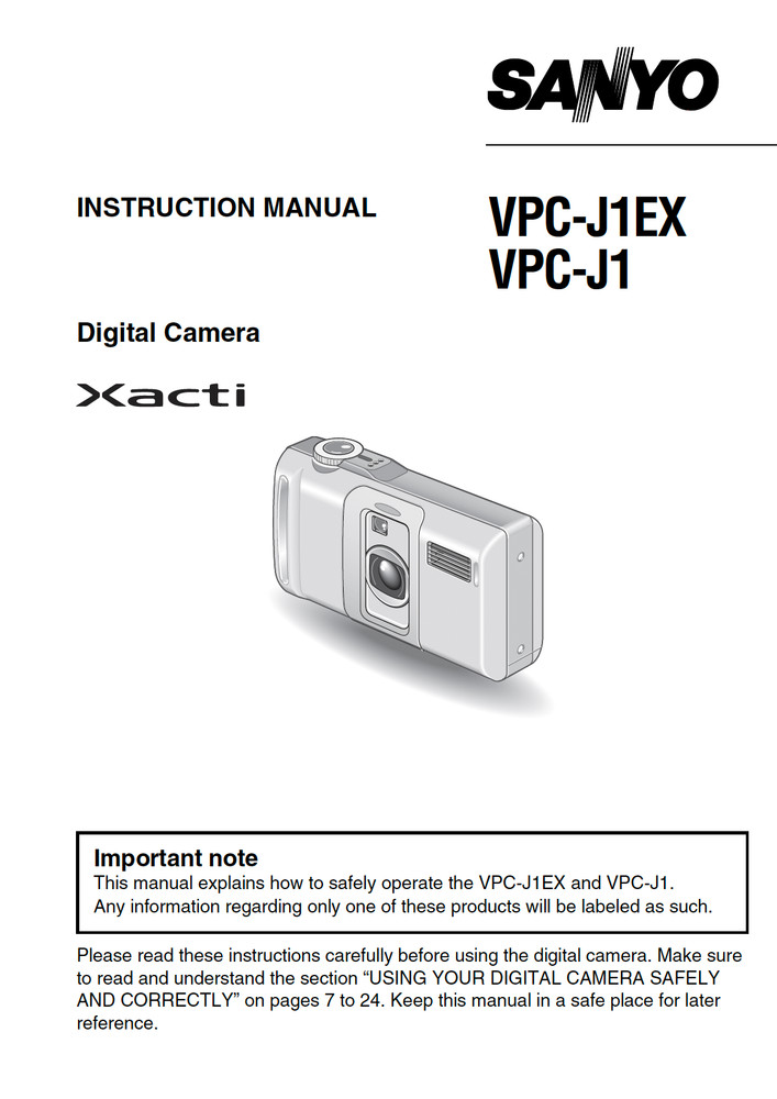 Sanyo VPC-J1 Digital Camera User Owner Instruction Manual