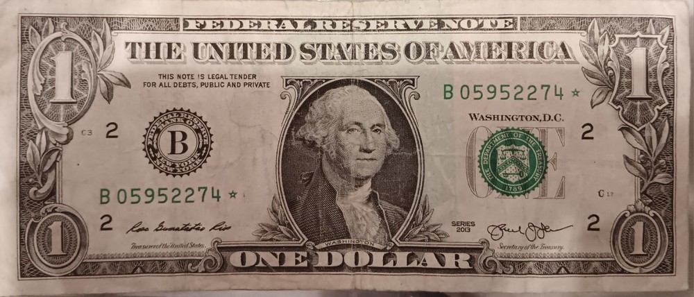 2013 B $1 Duplicate Star Note B05952274*