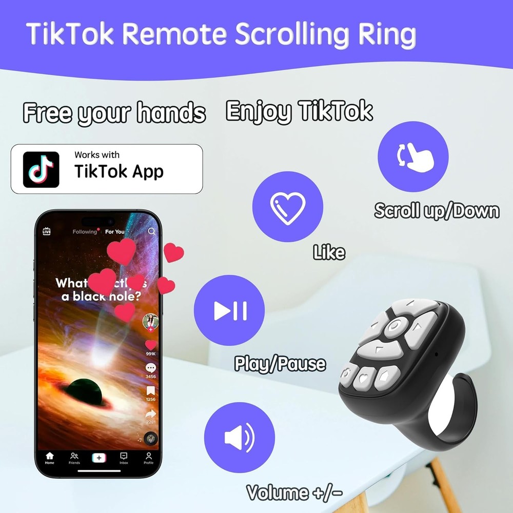 Scrolling Ring – 8-Button Finger Tip Wireless Remote, with Camera Remote Shutter