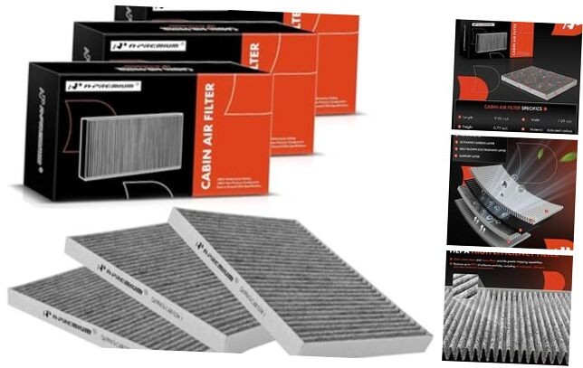 3-PC Cabin Air Filter w/Activated Carbon - Compatible with Tesla Model S 2016