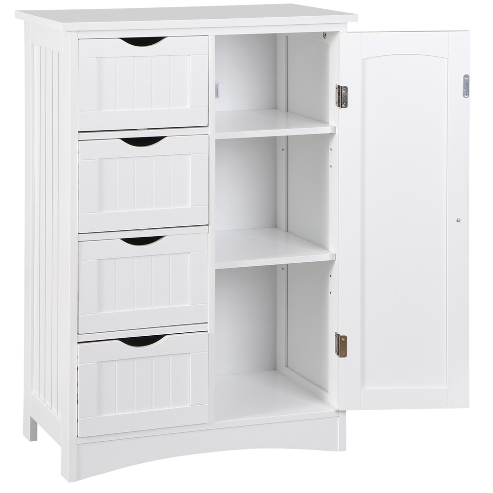 White Bathroom Storage Cabinet with Adjustable Shelf Floor Storage Cupboard