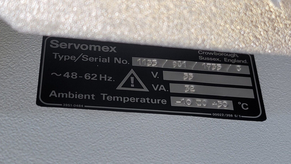 SERVOMEX PARAMAGNETIC OXYGEN 1100 SERIES TRANSDUCER UNIT TYPE 1133 USED