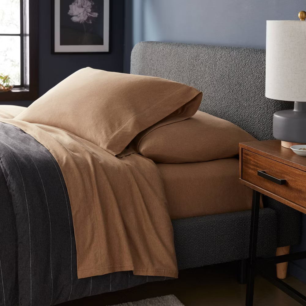 Queen Cotton Jersey Sheet Set Brown Heather - Threshold