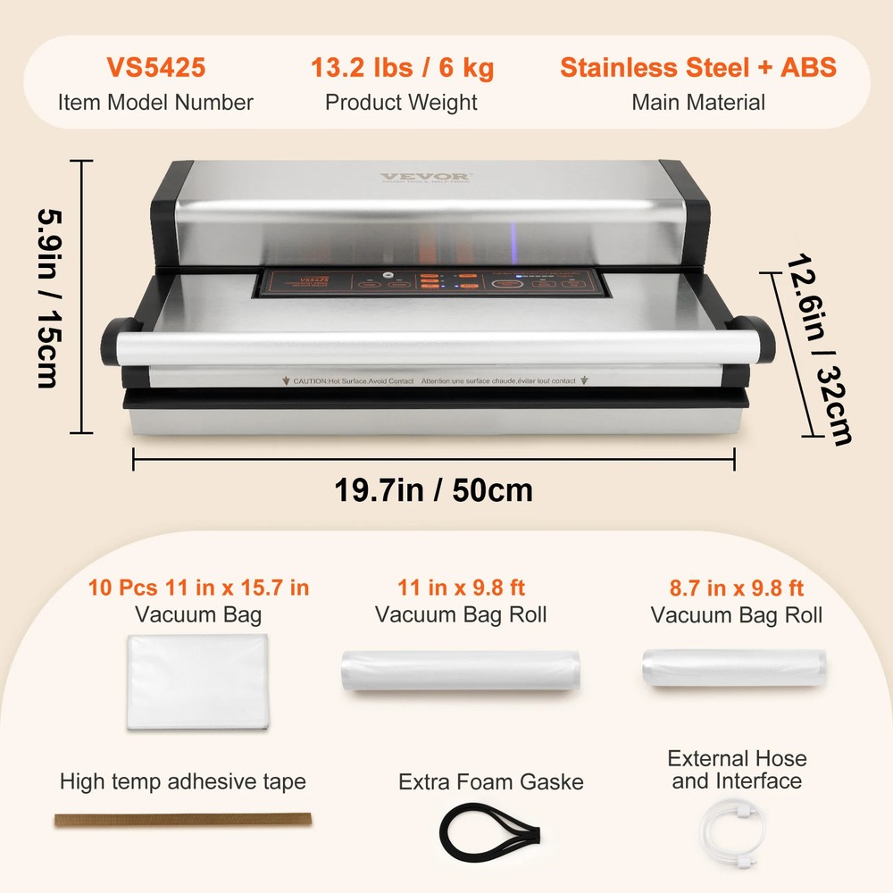 Vacuum Sealer Machine Automatic Food Packaging with Bag Roll Storage Cutter