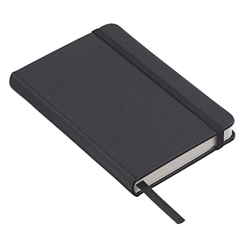 Leatherpress Classic Leather Notebook Writing Journal, Pocket, Midnight Black