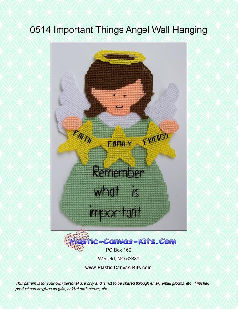 Important Things Angel Wall Hanging-Plastic Canvas Pattern or Kit