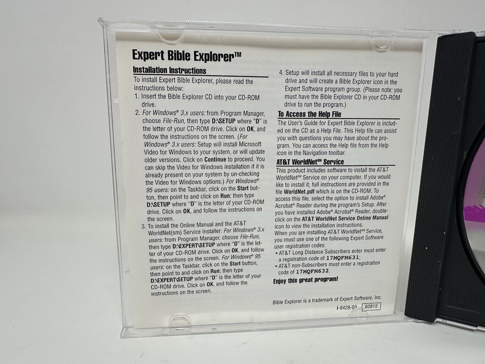 Bible Explorer Expert CD-Rom 1995 Expert Software MINT DISC!