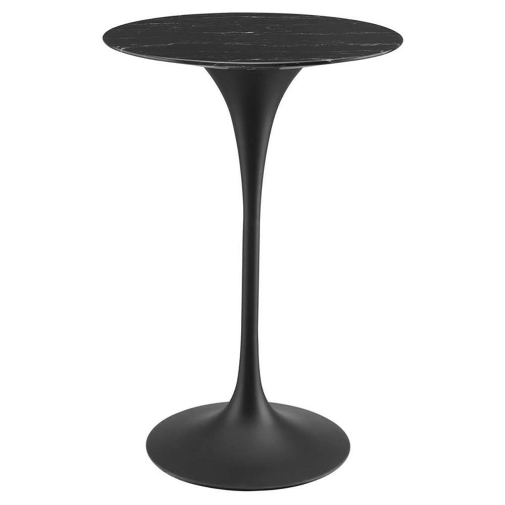 Modway Lippa 28" Round Modern Artificial Marble & Metal Bar Table in Black