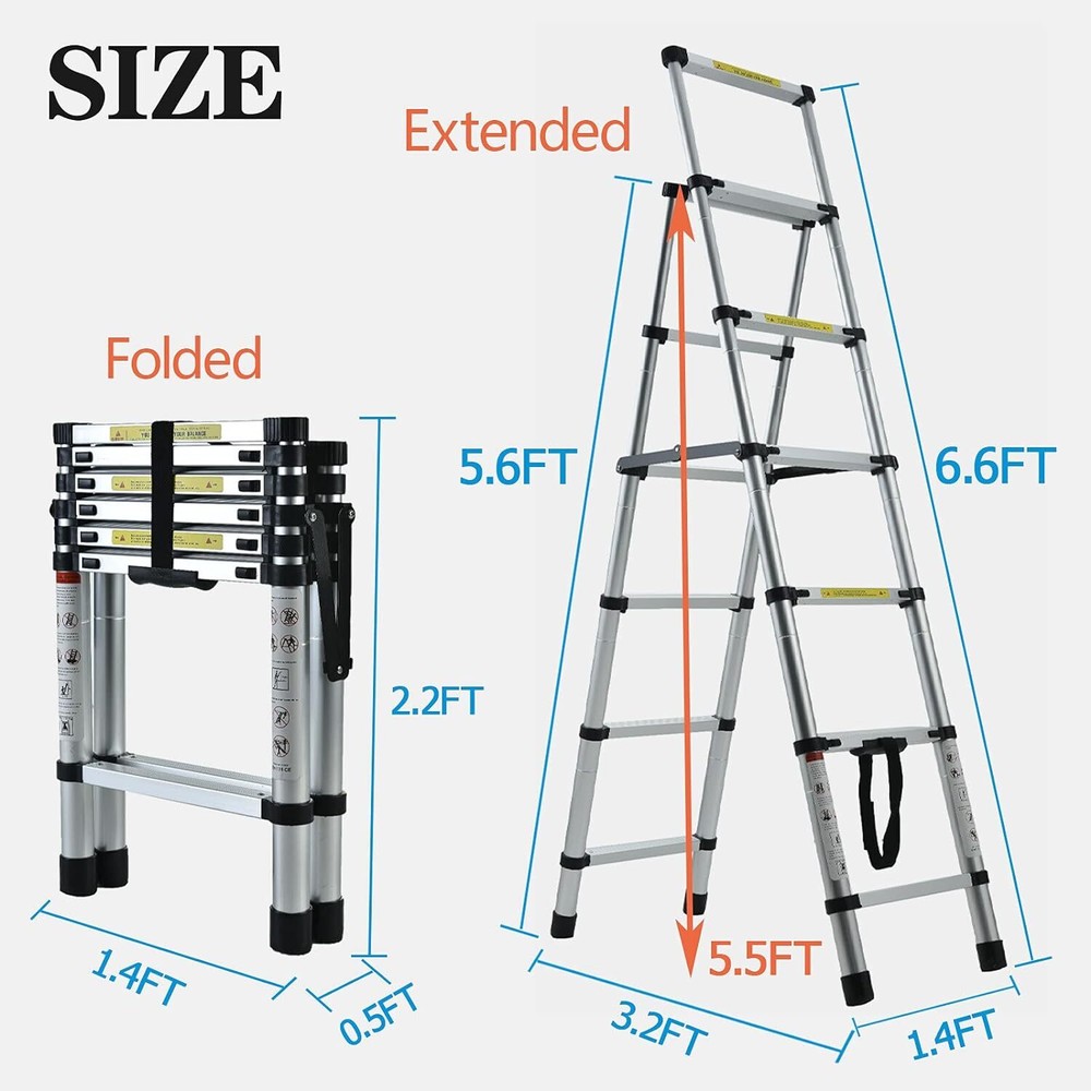 A Frame Folding Telescopic Step Ladder Multi-Purpose Extendable Ladders No-slip
