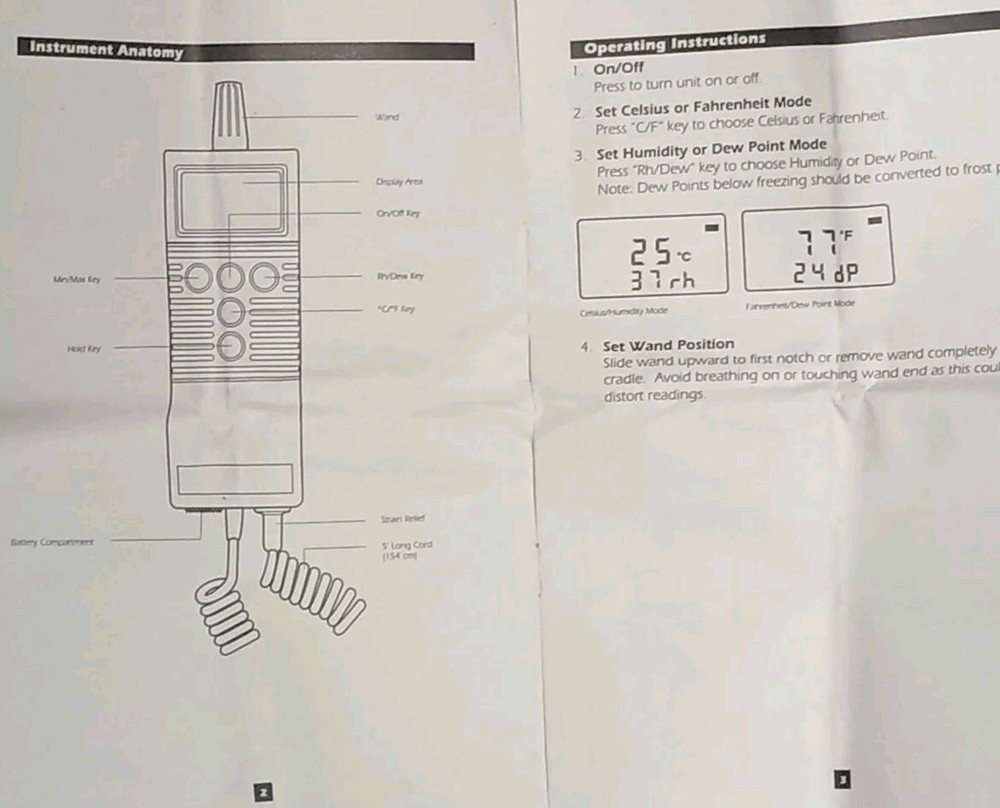 Dickson TH550 Handheld Tempetature Humidity Sensor Includes Operation Manual