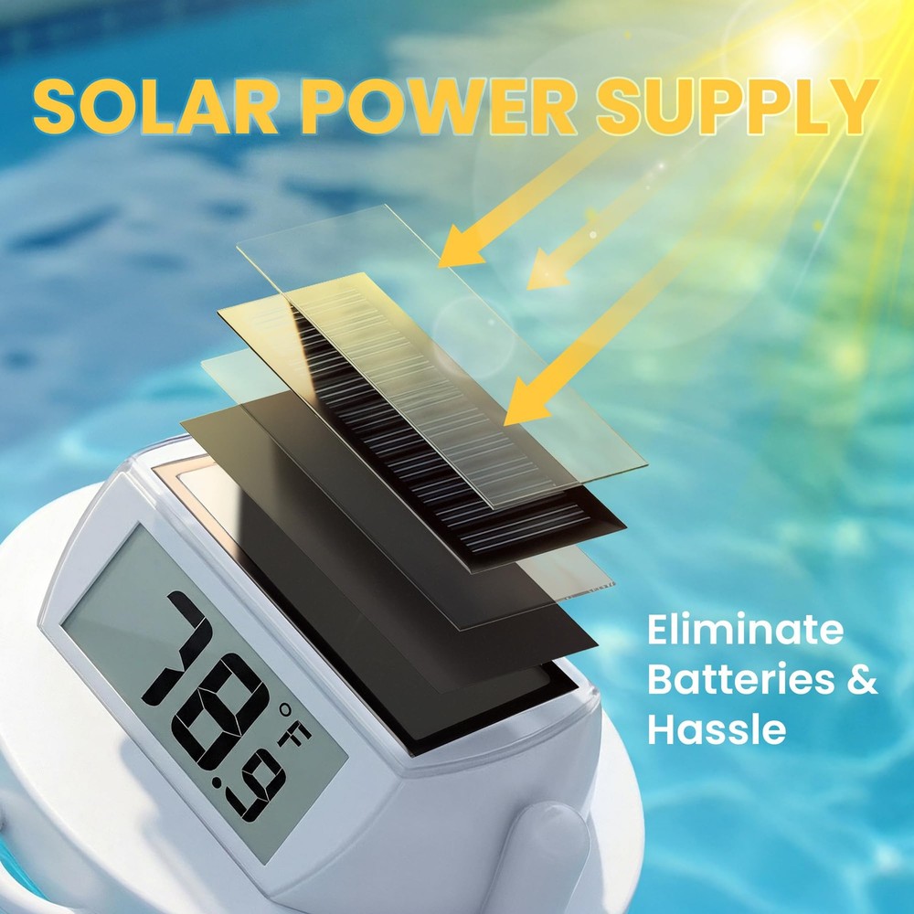 Solar Pool Thermometer Floating, Digital Swimming Thermometer, White