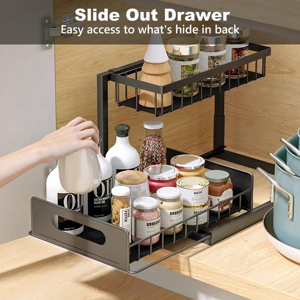 2 Tier Under Sink Organizer, Storage for Kitchen Bathroom,Pull Out Cabinet Or...