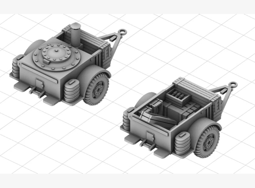 3D Printed 1/72 Soviet logistics trailer system unpainted