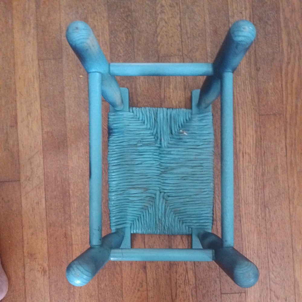 1940's Old Hickory Foot Stool Bench Primitive Rustic Cabin Decor WHY BLUE (?!)