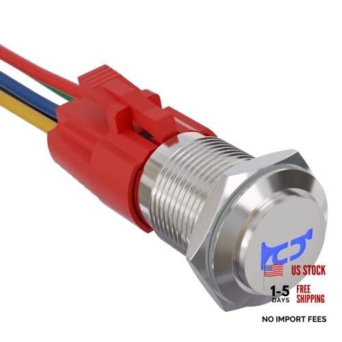 16mm 12V Momentary Speaker Horn Push Button Toggle Switch Blue/ Silver Shell