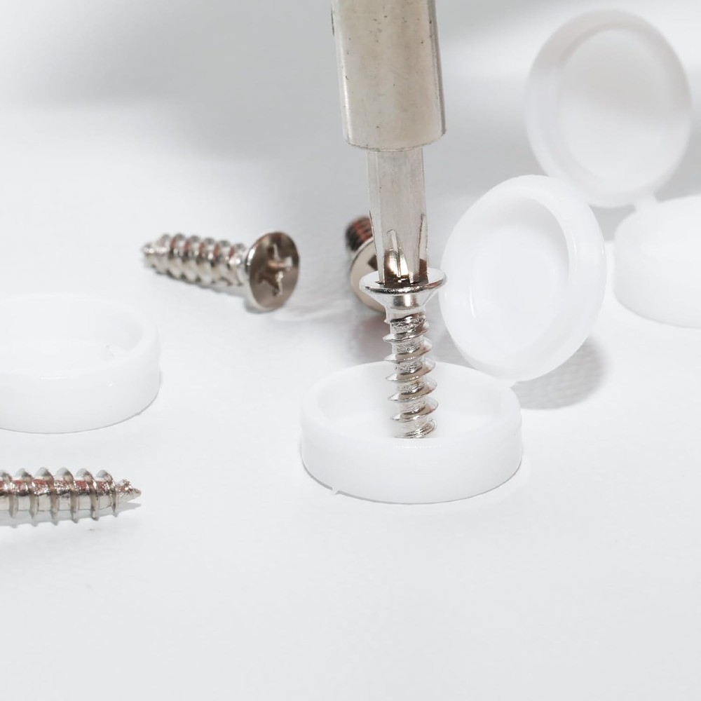 100 White Plastic Hinged Screw Caps, Fold Snap Covers Flip 6mm,
