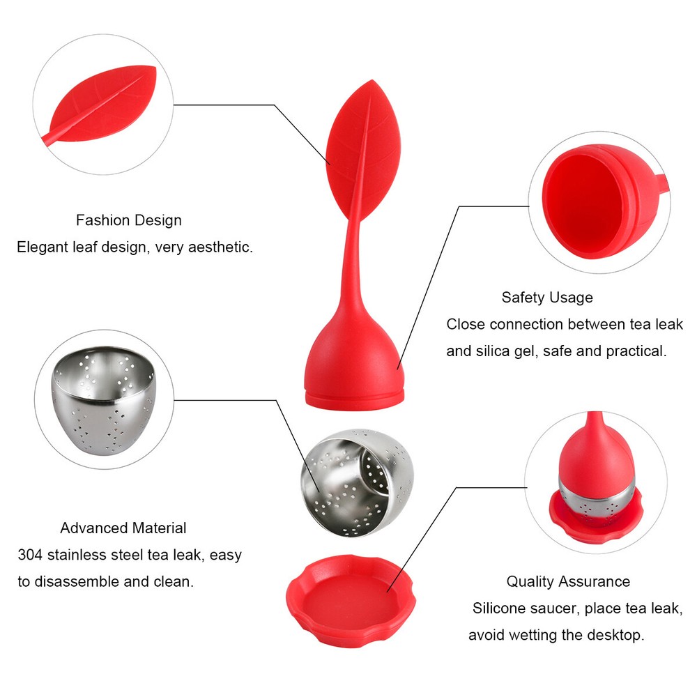 Silicone Tea Infuser Strainer Stainless Herbal Spice Filter Diffuser Red+Blue US