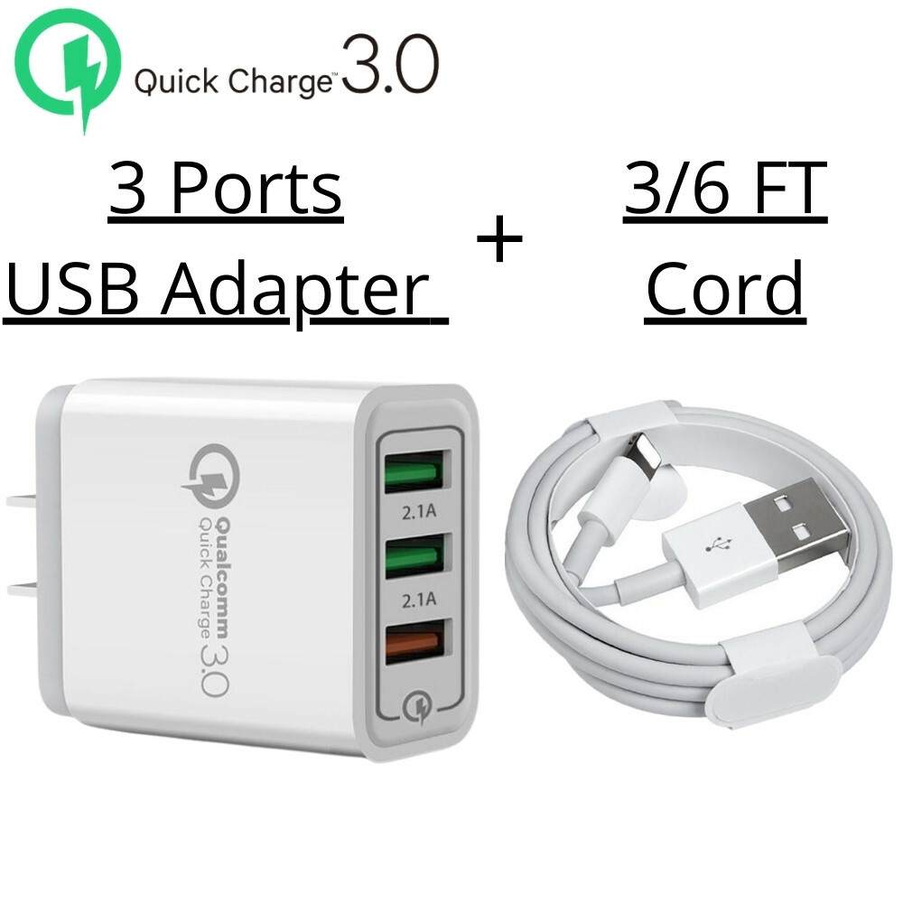 For iPhone iPad Android Samsung Google Power Adapter USB Fast Charger Cord 3/6FT