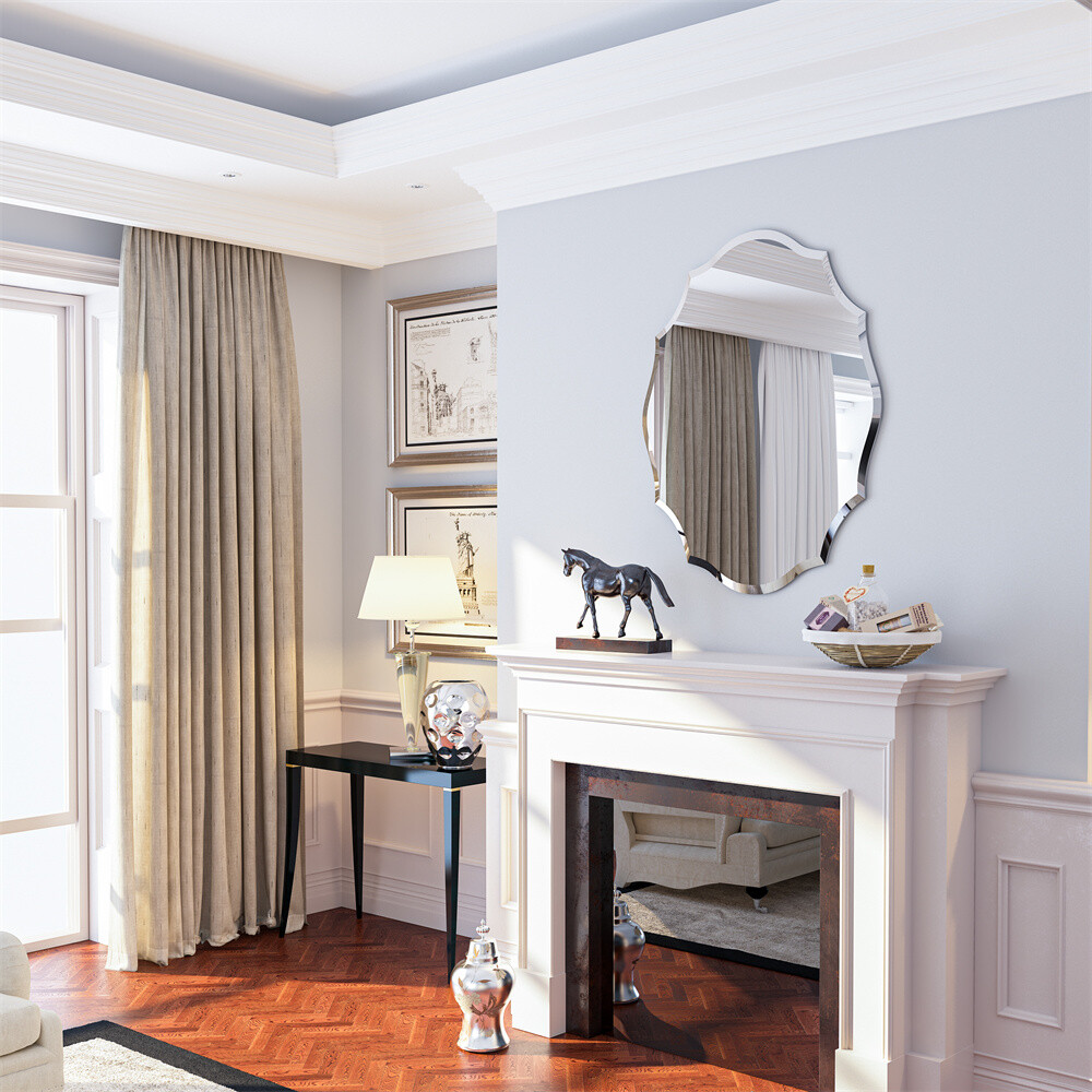 Irregular Decor Wall Mirror Wavy Beveled Bathroom Mirrors Silver Accent Mirrors