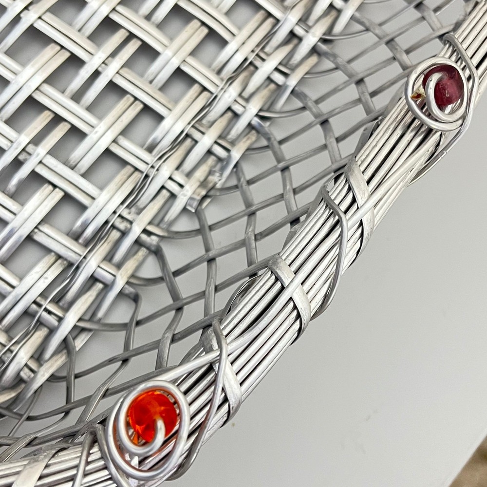 Dary Rees Silver Woven Wire Basket with Colorful Jewels Rectangular