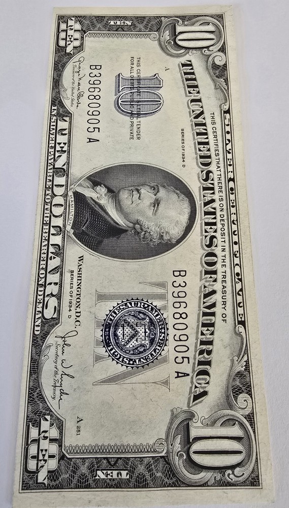 1934-A $10 Silver Certificate Currency Note Blue Seal