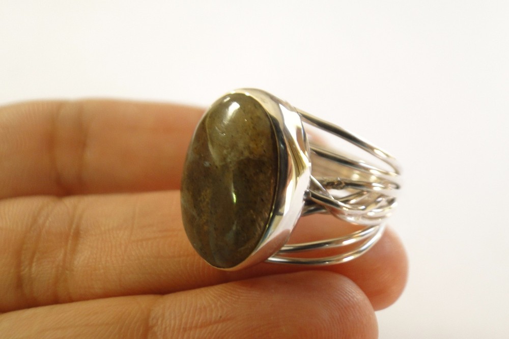 Labradorite Solitaire 925 Sterling Silver Ring Size 6 7 8 9