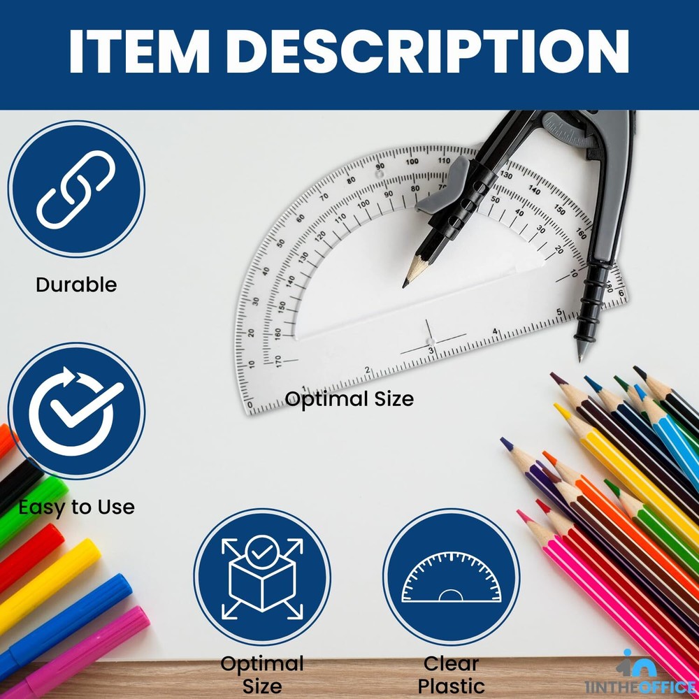 6 Pack Clear Plastic Protractor 6 Inch 180 Degrees Geometry Tools