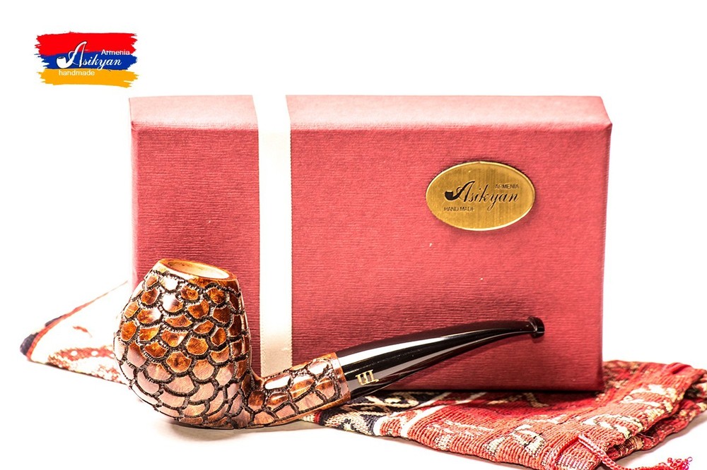 Asikyan Pipe 491/26 Bent Brandy Art Rusticated Hand Made