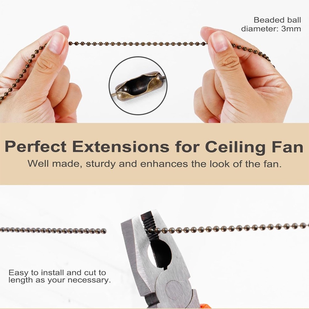 4 Pack Bronzed Ceiling Fan Pull Chain Extension, 12 Inches Dark Bronze