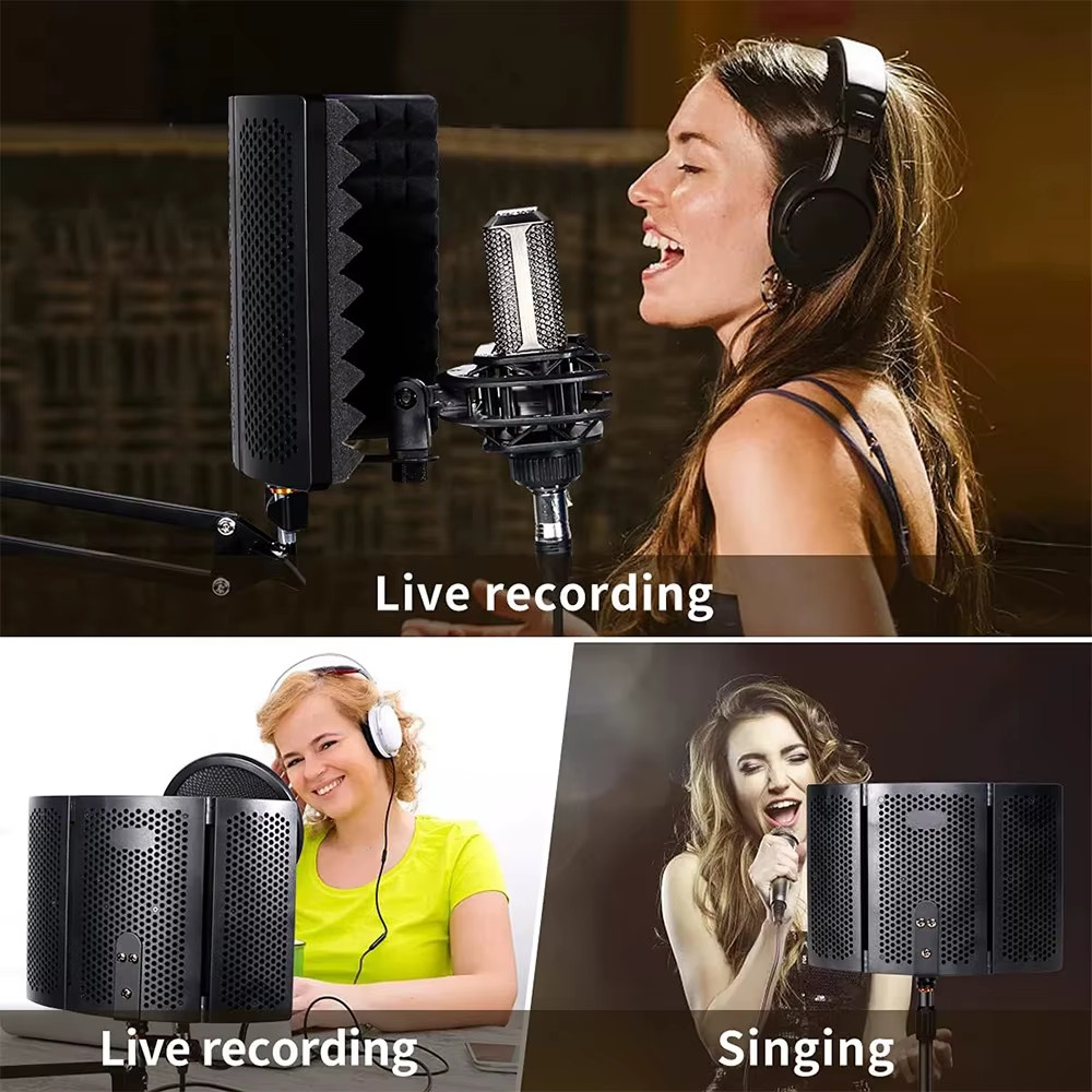 Microphone Isolation Hood, Foldable Microphone Shield with Triple Sound Isolatio