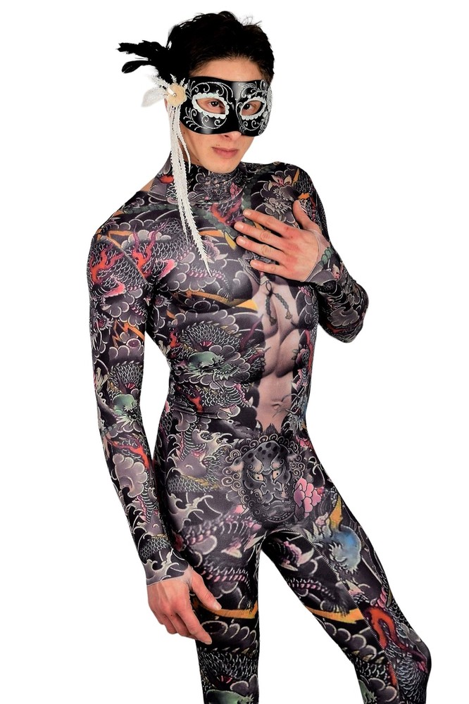 Tatoo Bodysuit With 3D Effect Devilish Singlet Fit Small To Medium