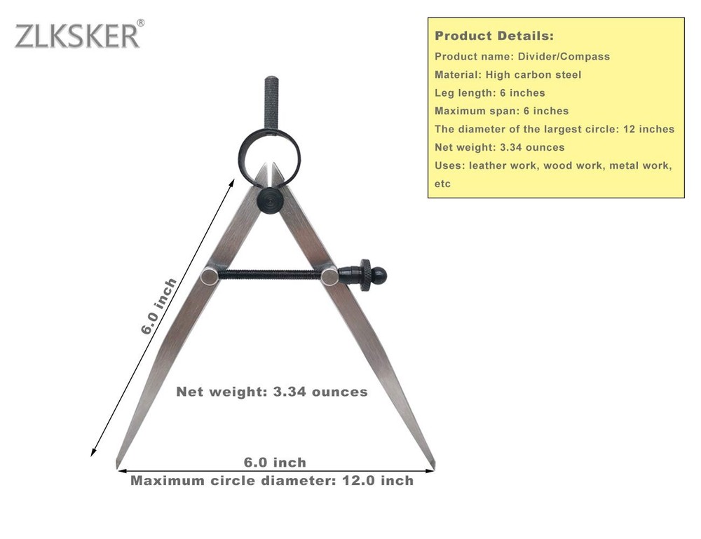 6 Inch Adjustable Lockable Steel Divider Wing Leather Compass