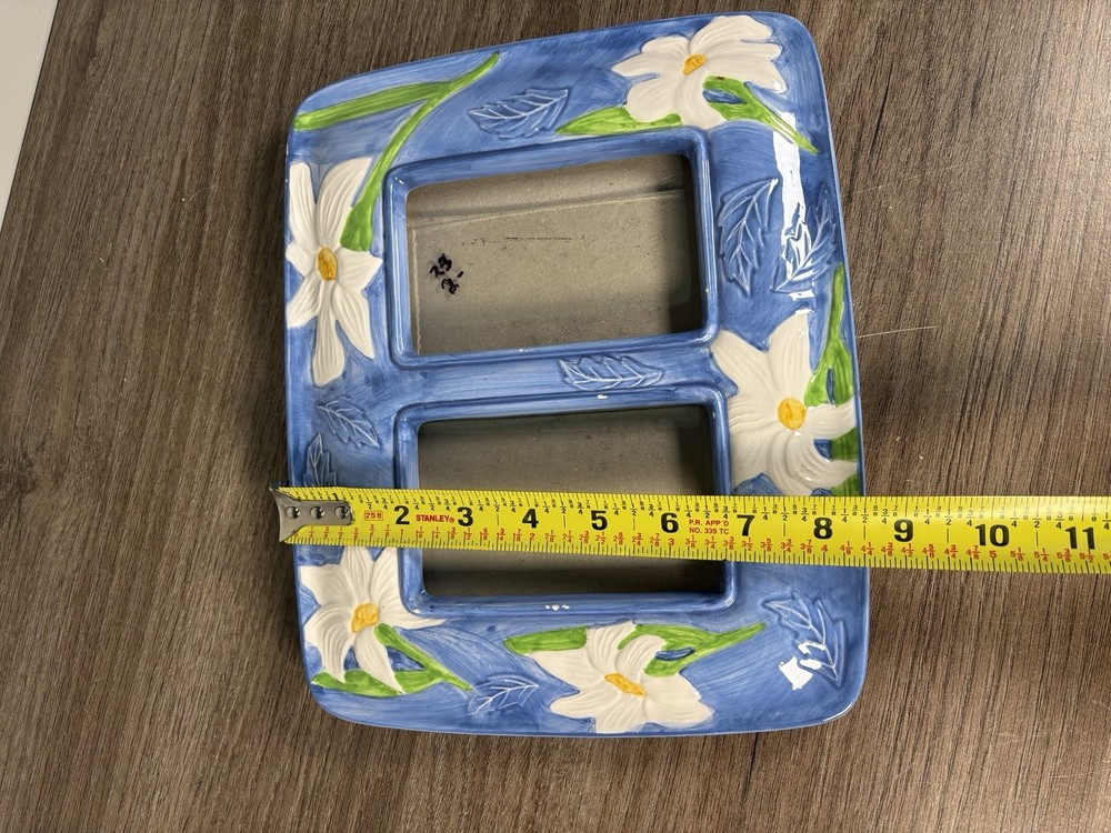 Vintage Ceramic Blue And White Picture Frame