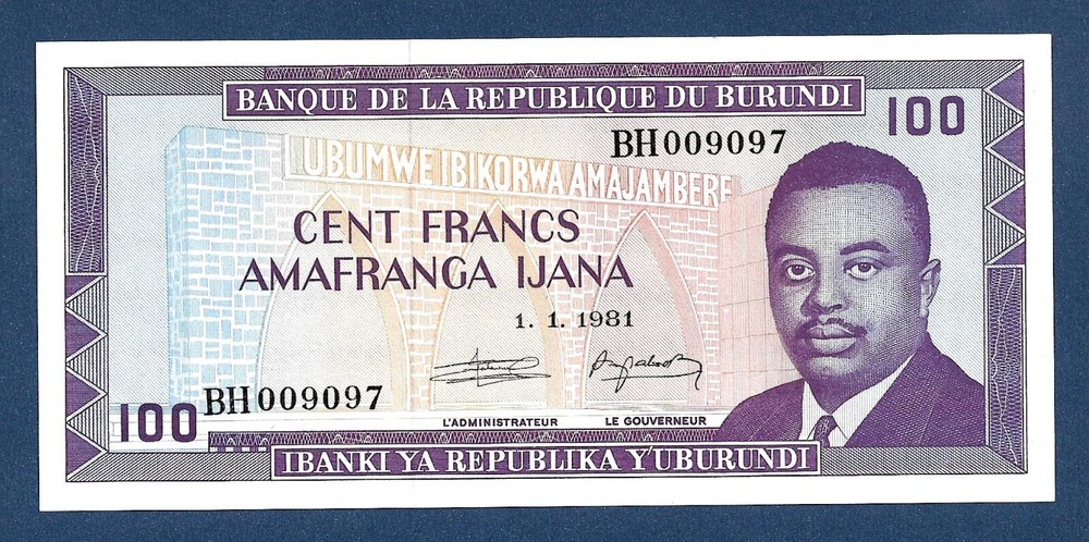 (DN) Burundi 100 Francs 1981 P-29b Low Number UNC