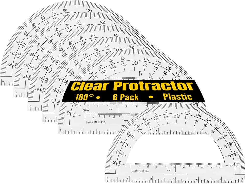 6 Pieces Clear Plastic Protractor 6 Inch 180 Degrees Geometry Tools