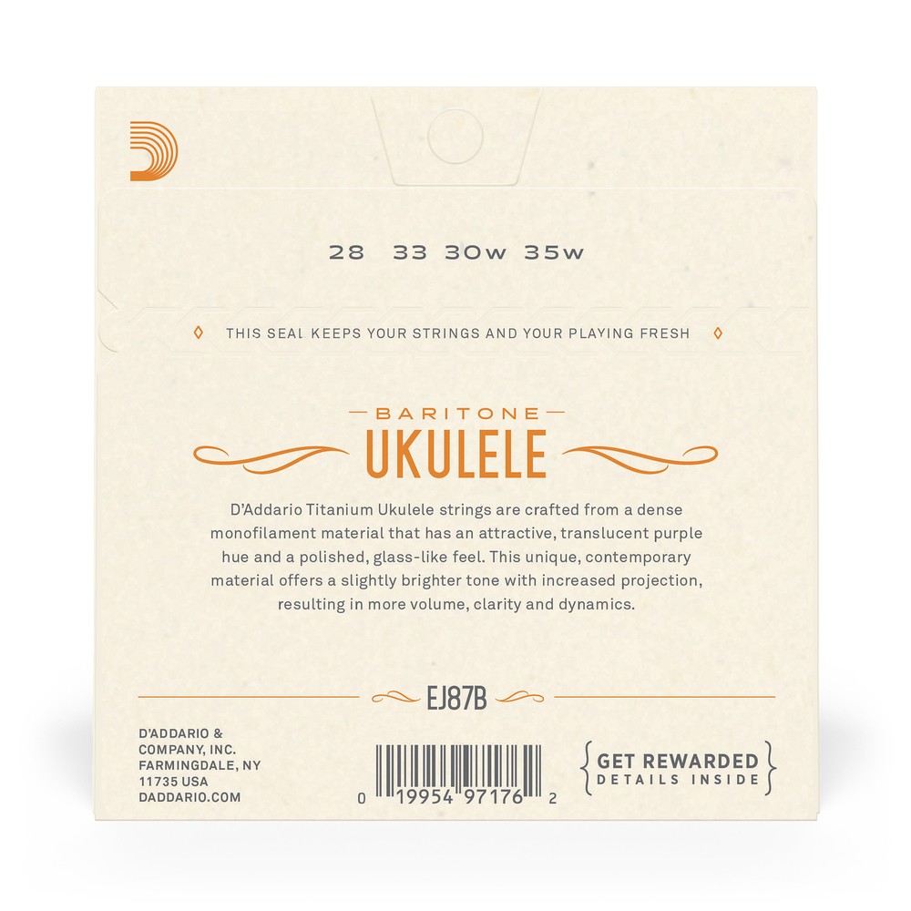 D'Addario EJ87B T2 Titanium/Silver Baritone Ukulele Strings (28-35)