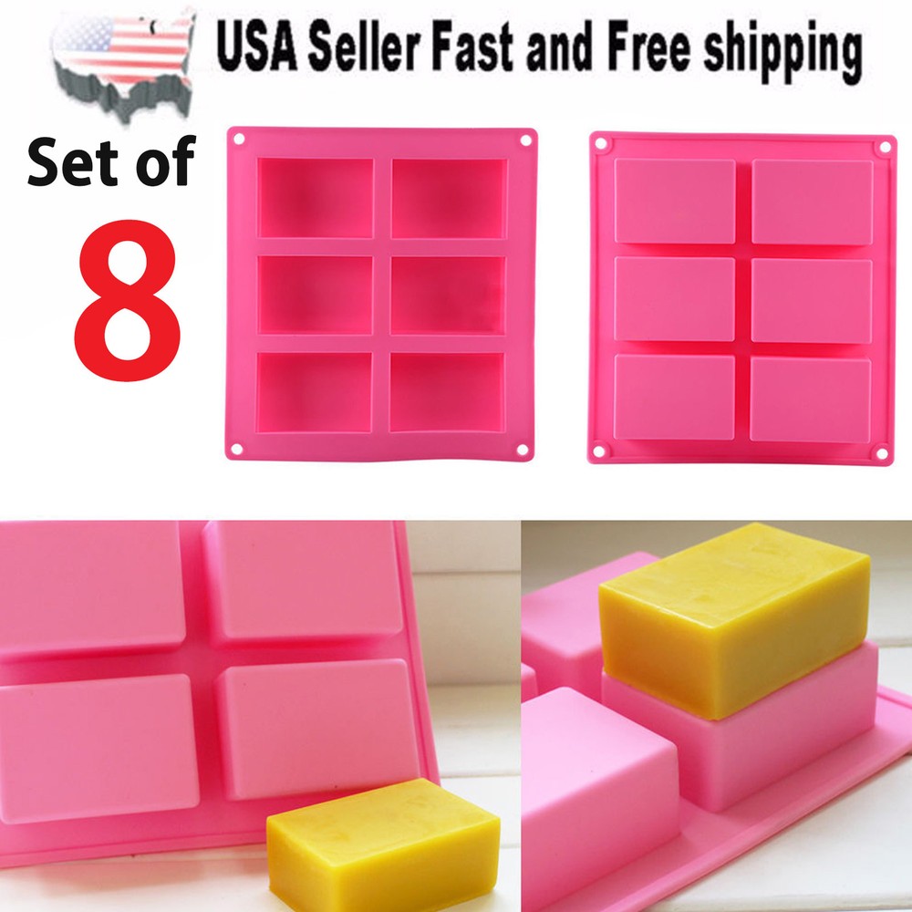 8 Set Rectangle Silicone Soap Making Molds Baking DIY Mold For Cake Bakeware