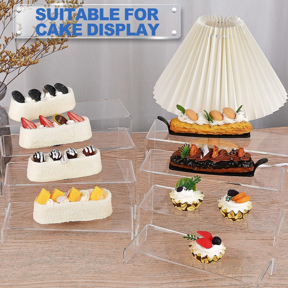 8 PCS Clear Acrylic Risers, 2 Sets, Rectangular Stands, Shelf, Decor, Showcase