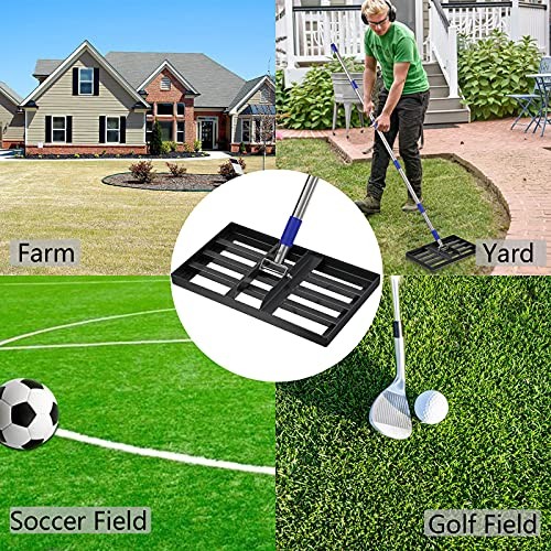 Lawn Leveling Rake Adjustable Long Handle Level Lawn Rake, Black Heavy 6 FT