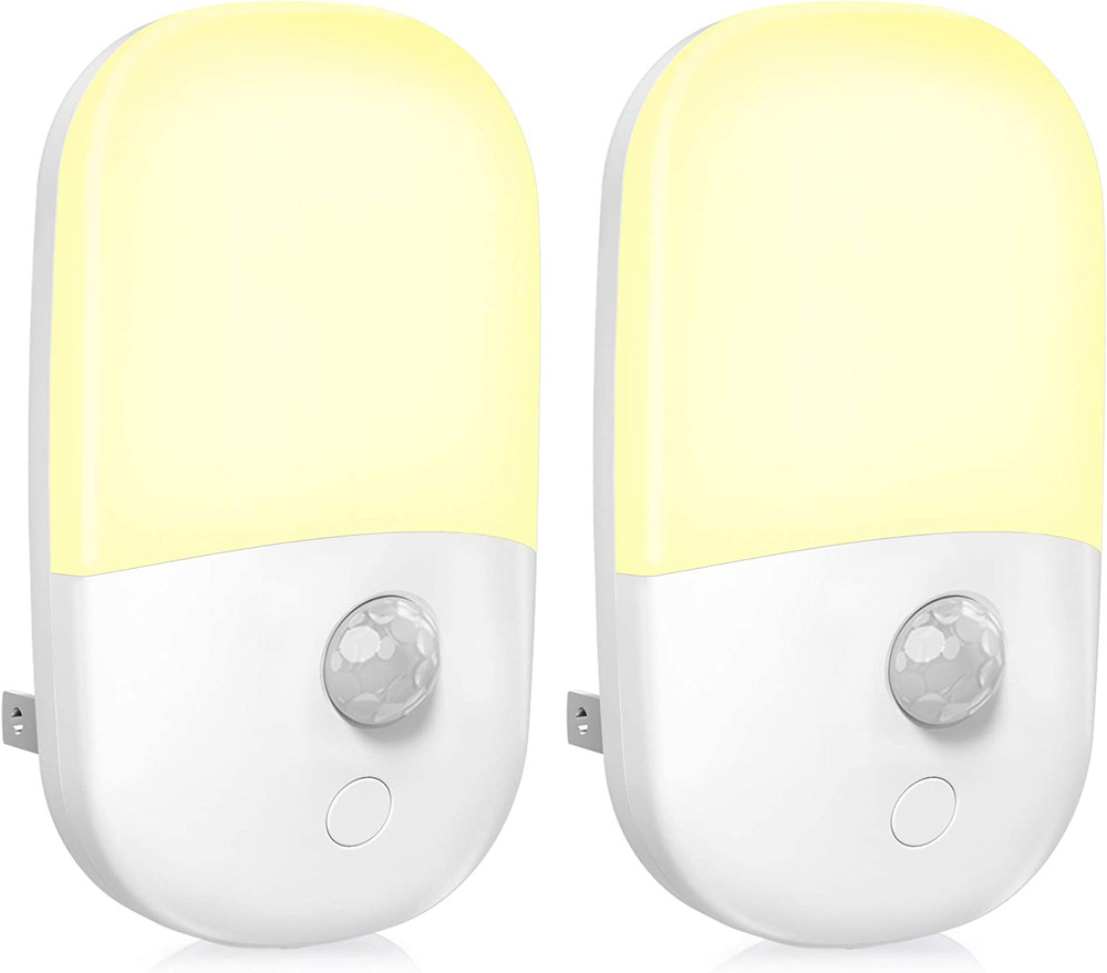 Plug in Motion Sensor Dimmable Night Light, Soft Warm White LED Stairs,2 Pack