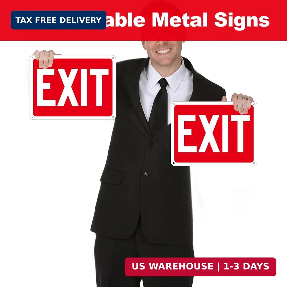 2 Pack Exit Signs, Aluminum Exit Sign with Red Background, Exit Sign for Door...