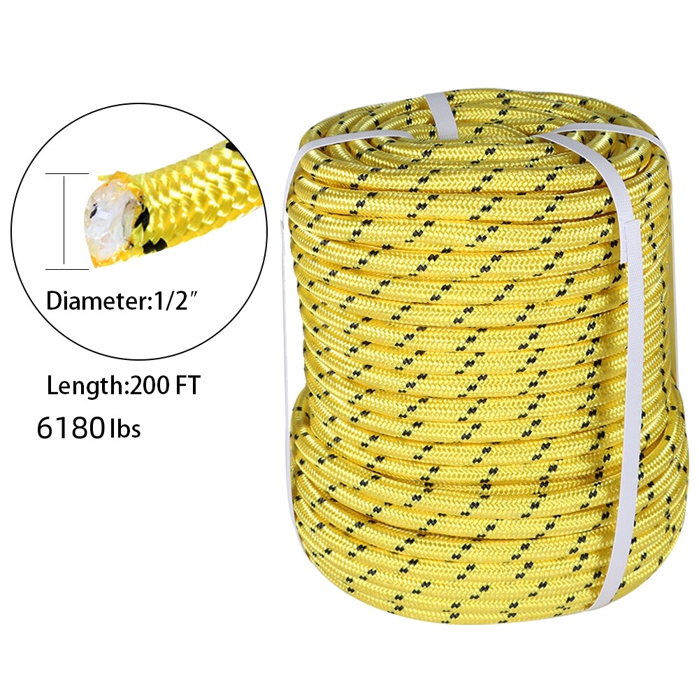 Bull Rope 1/2"×200' Double Braid Polyester Rope 6180Lbs Breaking Strength Yellow