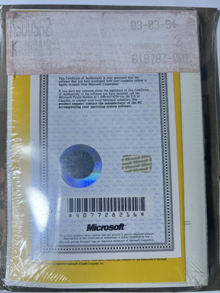 Microsoft© MS-DOS® 6.2 w/COA User's Guide and 3.5" Diskettes NEW UNOPENED SEALED