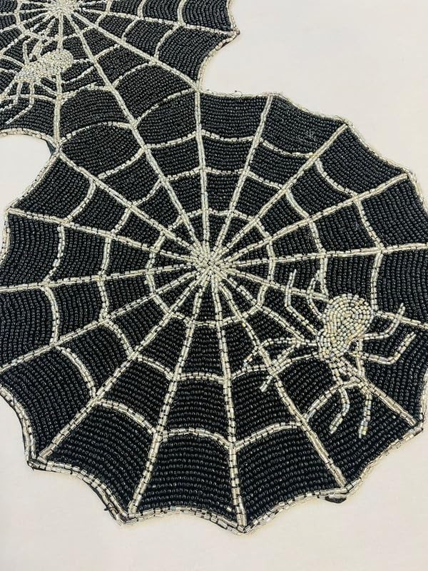 TBS Black Beads Runner | Hand Crafted | Dining Coffee Table Home Decor