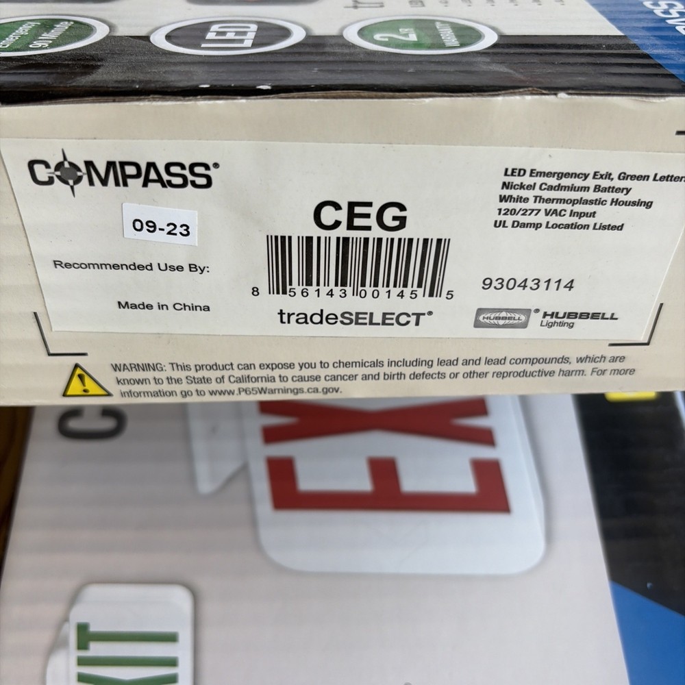 LED Emergency EXIT Sign White, Hubbell Lighting, Compass CE Series