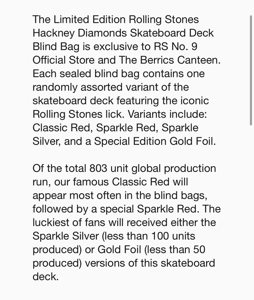 *SEALED UNOPENED BLIND BAG* The Rolling Stones Hackney Diamonds Skateboard Deck