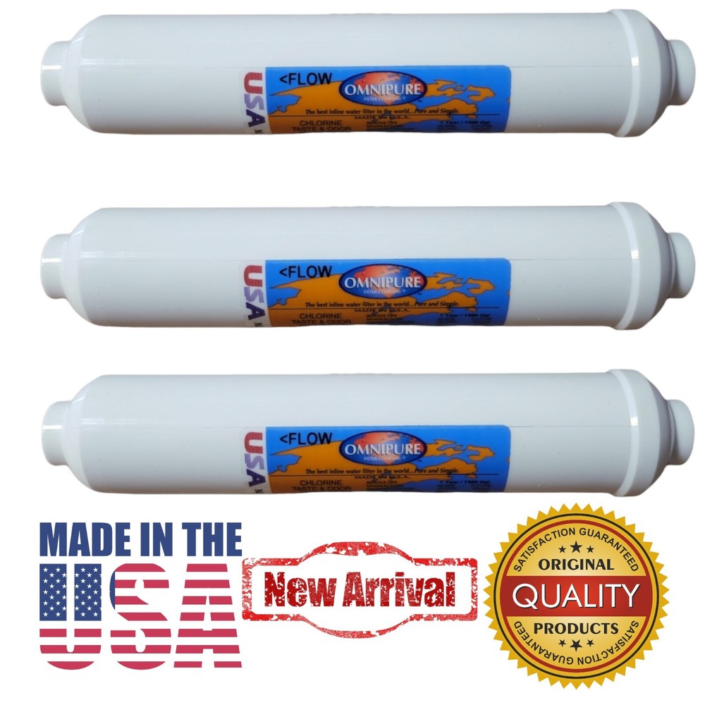 Omnipure CL10ROT28-B GAC Inline Water Filter ( 2" X 10" ) 1/4"Npt (3 PACK)